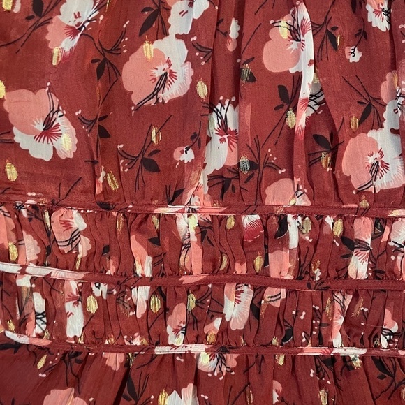 NWT Walter Baker ZUMA Cropped Blouse in Berry Hibiscus. Cinched Waist Sheer - Picture 4 of 4